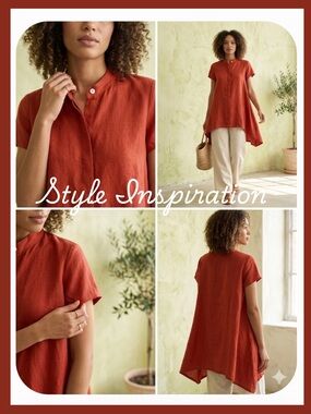 Bryn Walker Rust Mandarin Collar A-Line Tunic - OS Plus